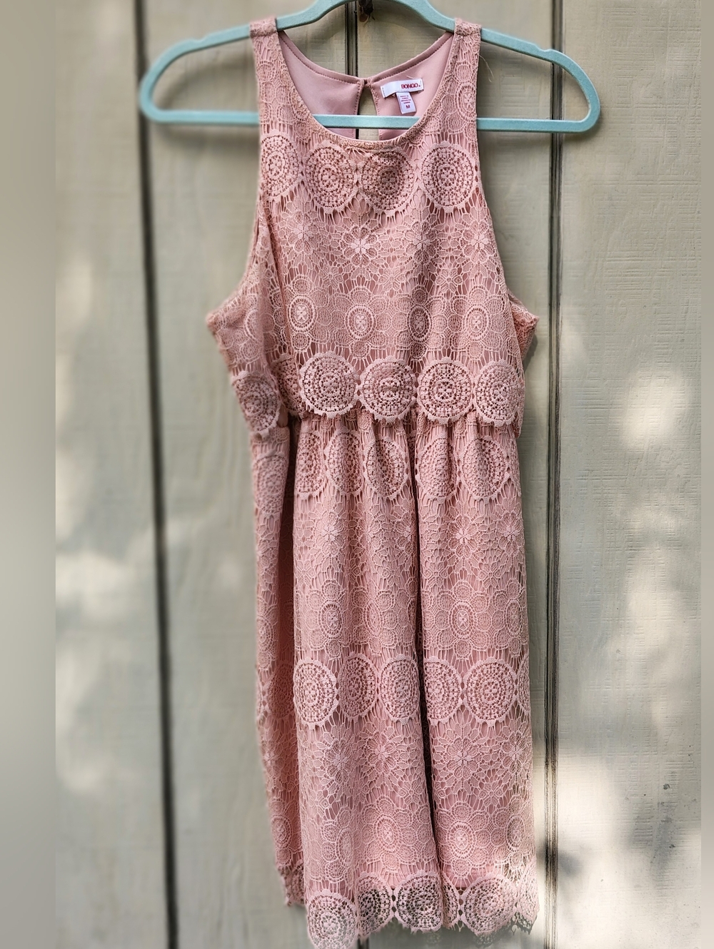 BONGO Pink Floral Lace Lined Dress Medium Sleeveless Coastal Cowgirl Skater